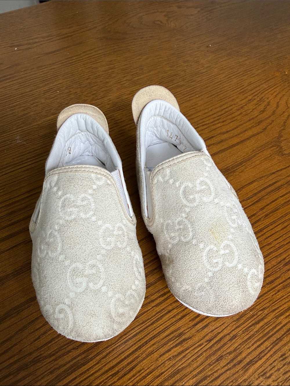 Gucci Kids Cream GG Suede Slip-On Shoes